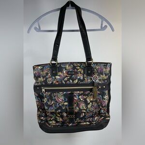 Sakroots Vibrant Multicolor Bird Tote Bag With Black Trim Bronze Accents
